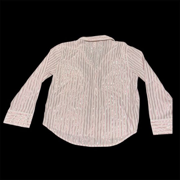 Victoria’s Secret Metallic Striped Long Sleeve And Pants Pajama Set Pink White L - Picture 4 of 10